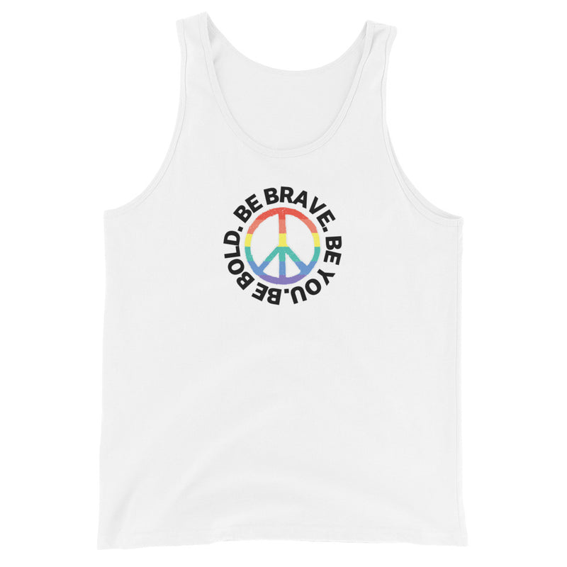White PEACE BE YOU - Inspirational Motivational Tank for Men with a peace sign