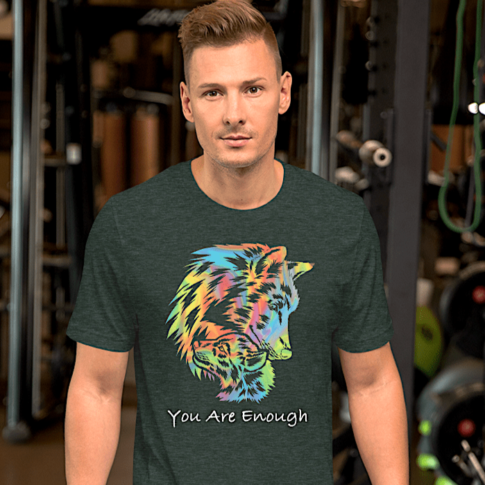 YOU ARE ENOUGH WOLF with BABY WOLF - Men's Inspirational Graphic T-Shirt | I Am Enough Collection